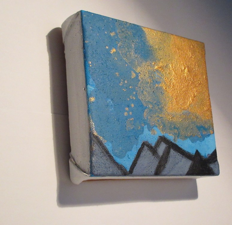 Sea Breexe Acrylic on canvas blue acrylic gold small art Stephanie Konu