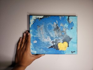 Ocean splash acrylic on canvas blue black grey and gold metal