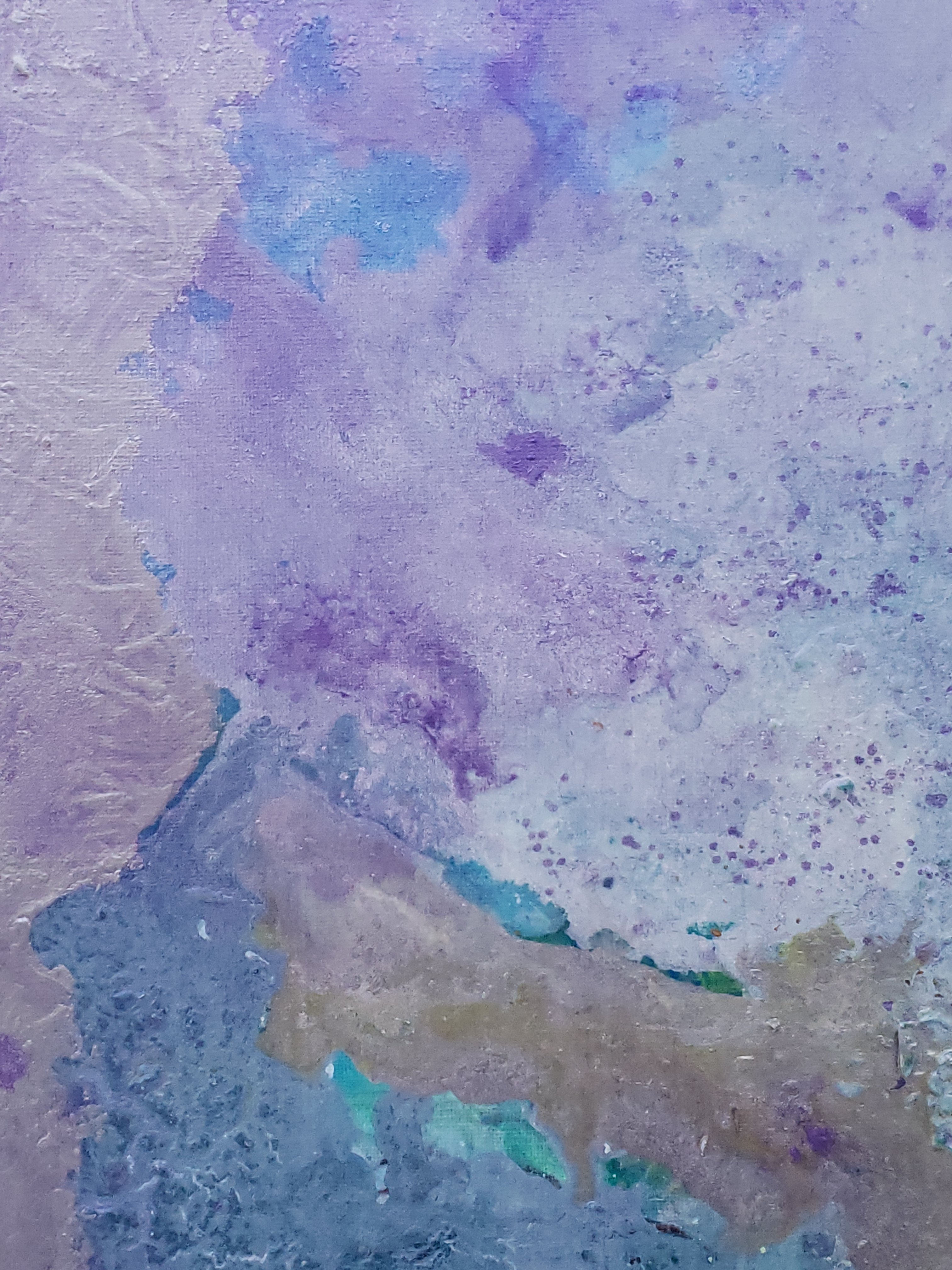 Rock slide abstract painting by Stephanie Konu blue, violet, grey, silver 