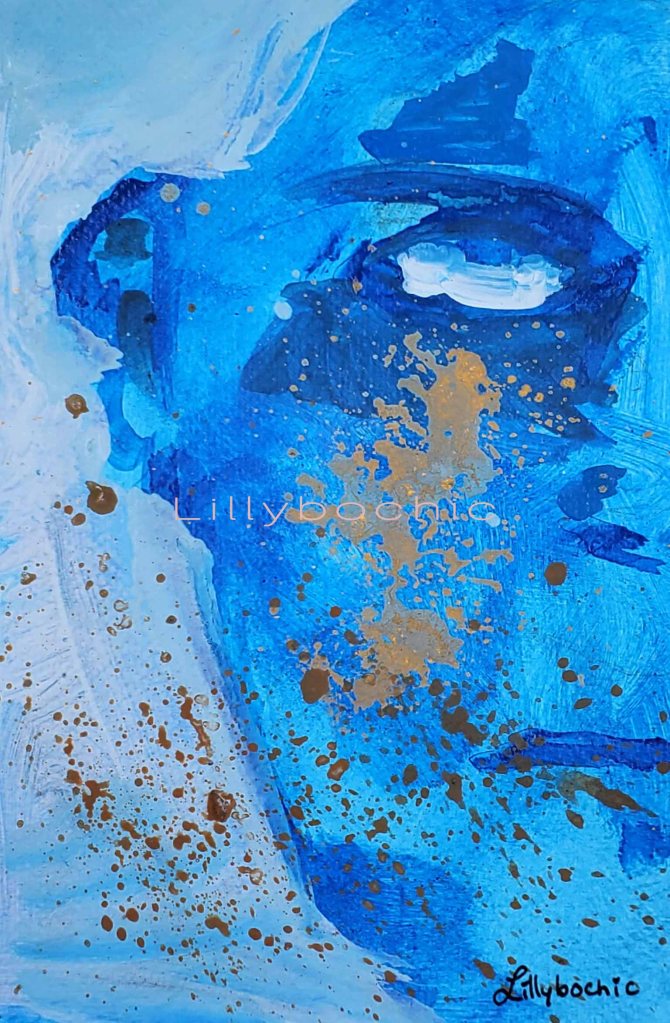 Custom Blue and Gold ocean landscape DARK NAVY BLUE WITH GOLD ACCENTS face