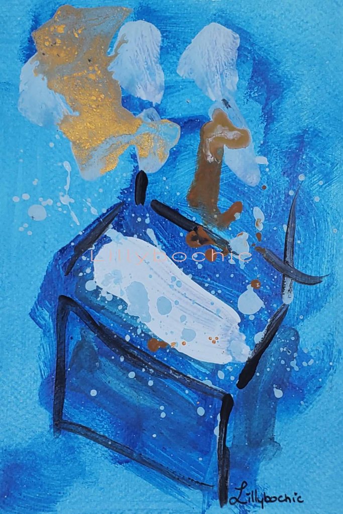 Blue and gold expression abstract painting of a stove range