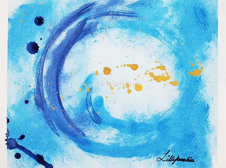 Blue and Gold Ocean Abstract 7 x 10