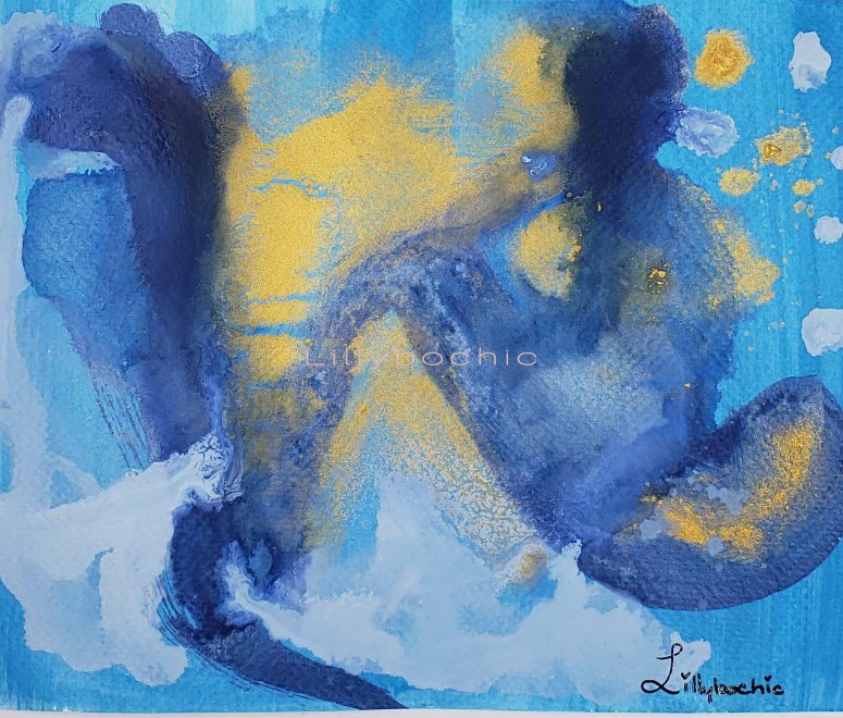 Blue and Gold Ocean Abstract 7 x 10