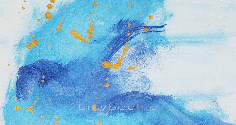 Blue and Gold Ocean Abstract 7 x 10