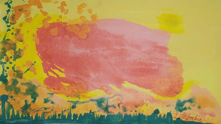 Orange expansive field with green grass Sun landscape abstract