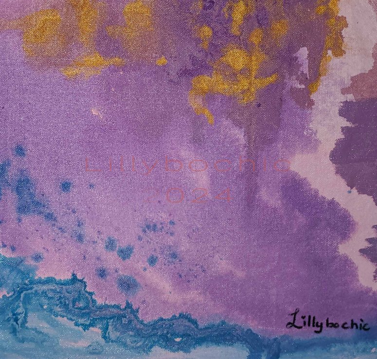 Purple violet with gold and blue abstract landscape
