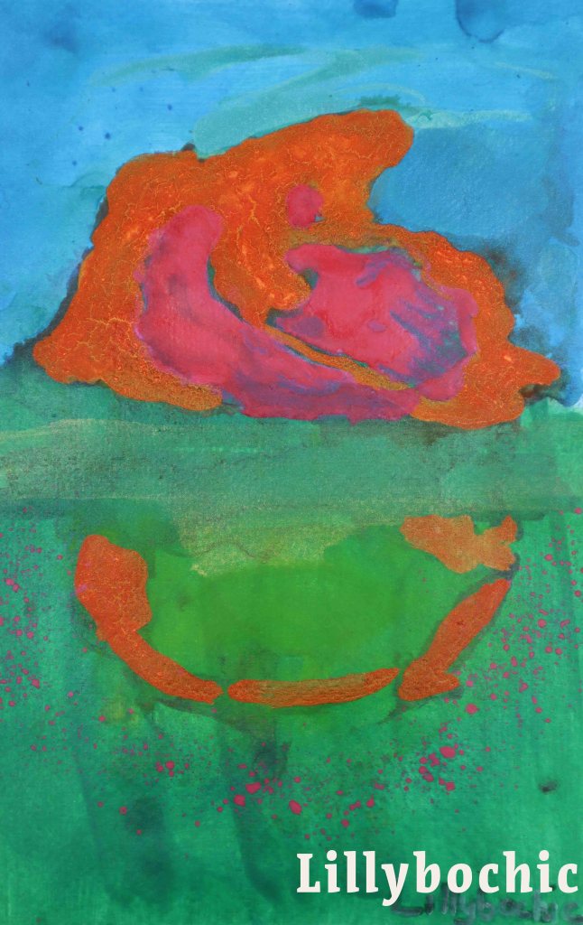 Orange glow ring of fire with vibrant green foreground and pink splash of colour Lillybochic aka Stephanie Konu