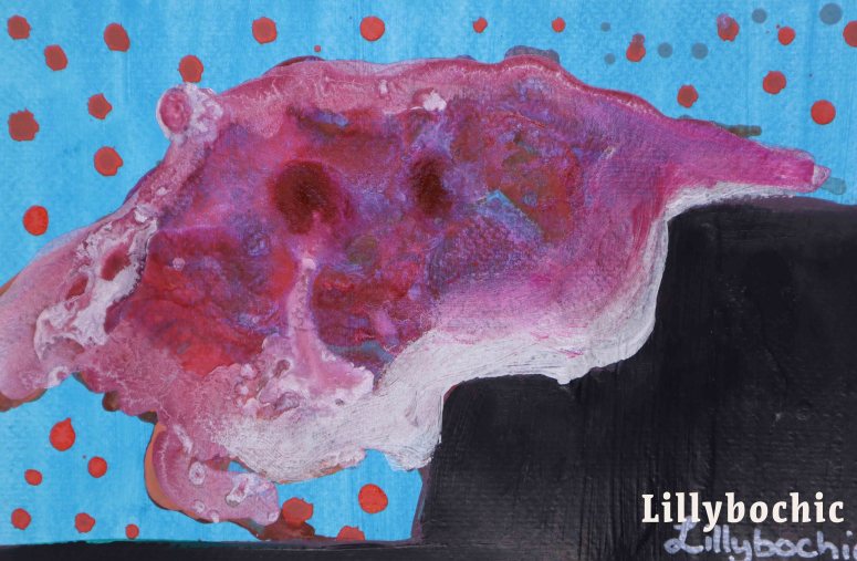 Large cotton candy pink field over dark brown mountain lillybochic aka Stephanie Konu