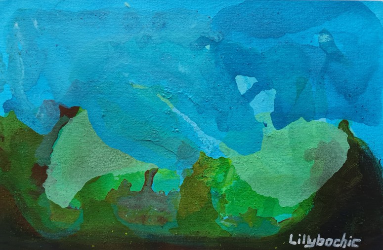 Capture the serene beauty of a tranquil valley with this original acrylic painting on watercolour paper. The artwork, aptly titled "Sky Over Valley," measures 9"x12", offering a compact yet captivating visual statement. Artist LillyBochic employs abstract and impressionistic techniques to convey the vastness of nature's canvas, with a one-of-a-kind touch that speaks to the unique essence of the piece.Embellished with the artist's signature, this unframed painting is a testament to the timeless allure of landscapes. It is crafted on high-quality paper, ensuring the rich hues and intricate details are preserved. Whether it's to adorn your home or office, "Sky Over Valley" promises to bring a touch of nature's peace to any space.