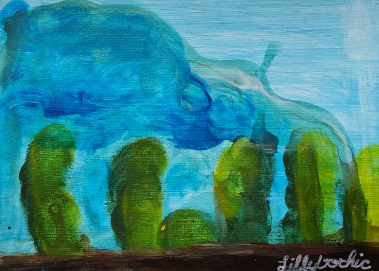 Experience the serene beauty of nature through the abstract impressionism lens with this original acrylic painting by Lillybochic. Capturing the vastness of a landscape with towering evergreens, this piece is a one-of-a-kind creation that invites viewers to appreciate the subtleties of light and form within a natural setting.Measuring 9x12 inches, this painting is thoughtfully crafted on high-quality watercolour paper and is signed by the artist, confirming its authenticity. It comes unframed, allowing the new owner the freedom to choose the perfect frame that complements their decor. This artwork is a modest sized window into the artist's vision of the natural world, produced in the year 2025.